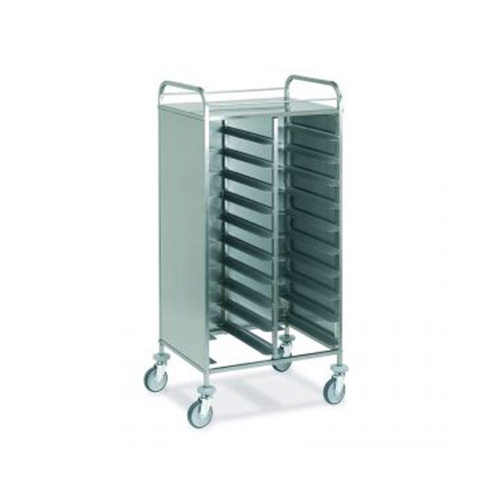 CARRELLO VASSOI GN 10+10 3 LATI CHIUSI CM.45x60x150H INOX