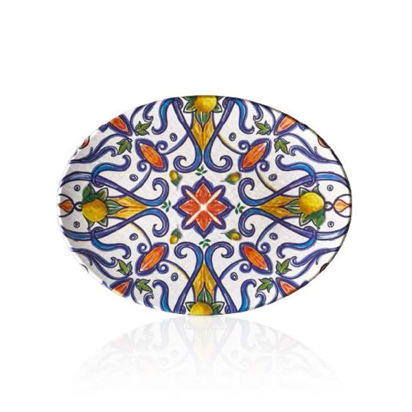 PIATTO OVALE CM.49X36 MELAMINA DECORO GENOVA