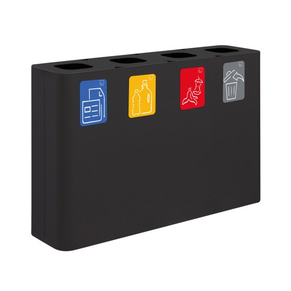 BIDONE 4 SCOMPARTI LT.60 CAD CON COPERCHIO NERO 120X30XH80