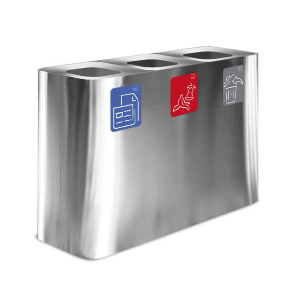 BIDONE 3 SCOMPARTI LT.100 CAD CON COPERCHIO INOX SATINATO 115X38XH80