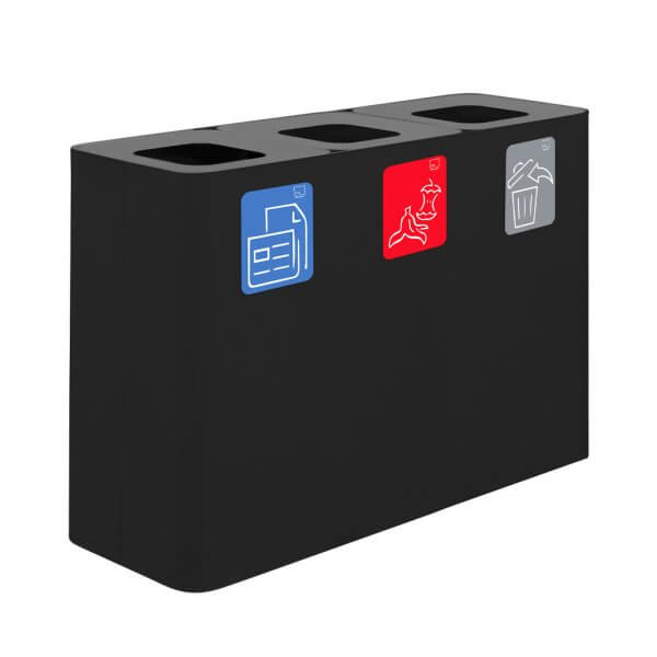 BIDONE 3 SCOMPARTI LT.100 CAD CON COPERCHIO NERO 115X38XH80